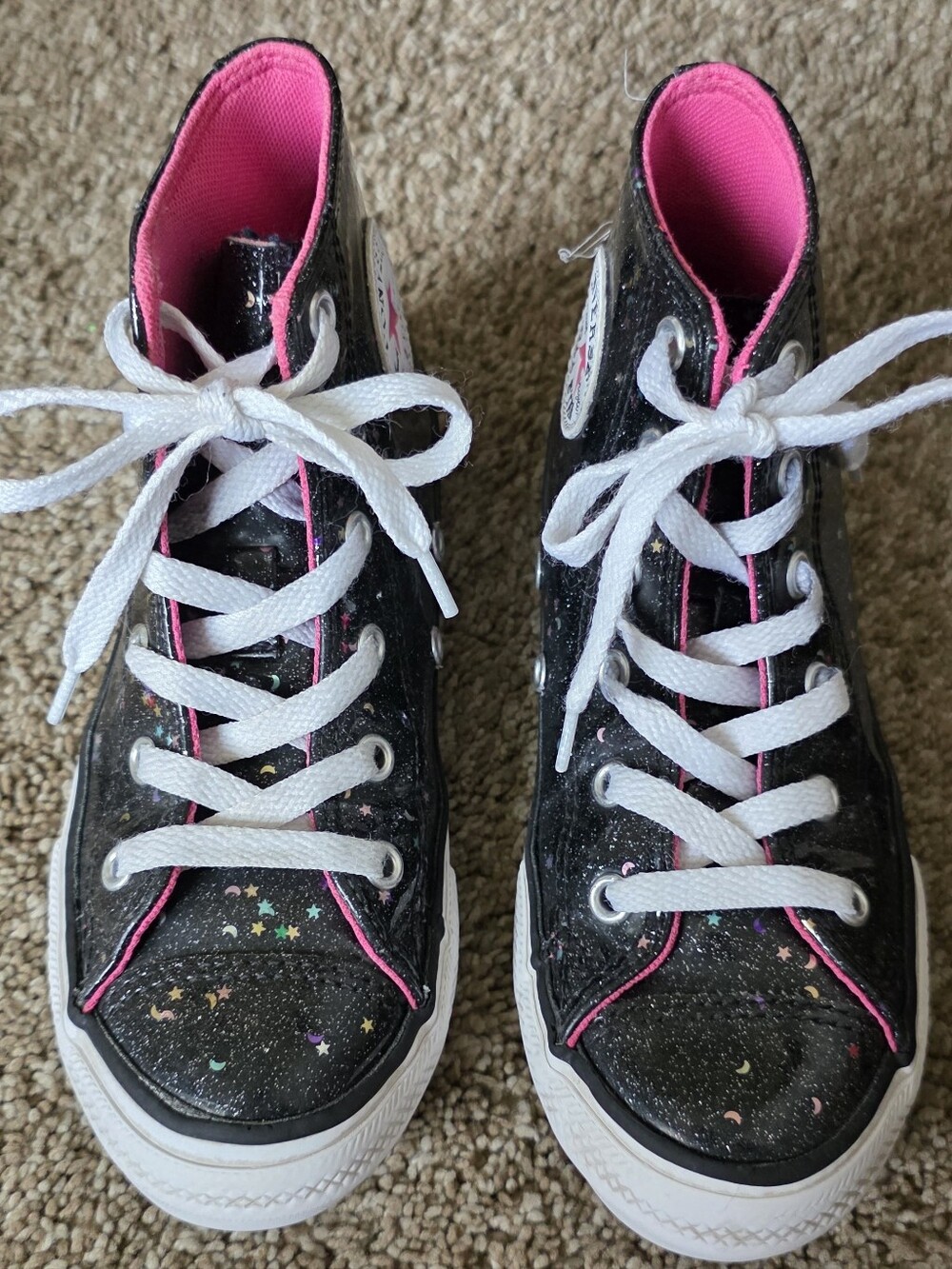 Converse High-Top Sneakers in Black with Pink Trim